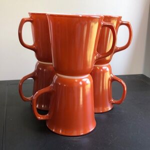 Vintage PYREX Corning Burnt Orange Coffee Mugs/Cups set of 6 Made in Corning NY